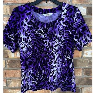TanJay Women’s Petite Purple Leopard Print Top Size Small Petite